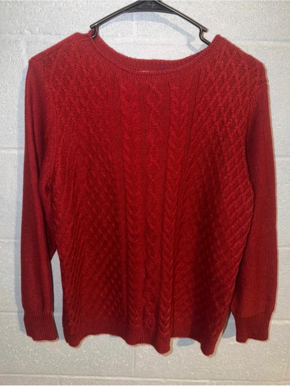 Karen Scott Red Cable-Knit Crewneck Sweater